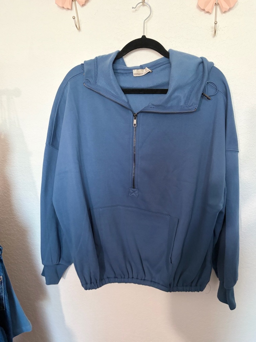 Zenana Outfitters Blue Half-Zip Hooded Pullover